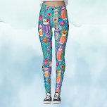 Kleurrijke katten en bloemen grillig leggings<br><div class="desc">Ai illustratie van waterverf volkskunst katten en bloemen in blauw,  sinaasappel,  rood,  paarse en  felle kleuren. Voeg vrolijke en grillige flair toe aan je garderobe met deze schattige leggings.</div>