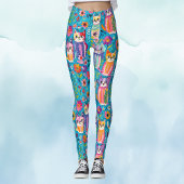 Kleurrijke katten en bloemen grillig leggings