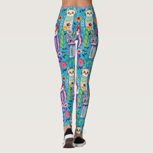 Kleurrijke katten en bloemen grillig leggings (Achterkant)