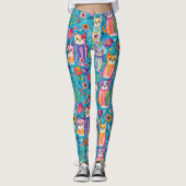 Kleurrijke katten en bloemen grillig leggings (Voorkant)