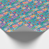 Kleurrijke katten en bloemen grillige verjaardag cadeaupapier (Hoek)