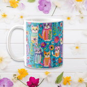 Kleurrijke katten en bloemen grillige verjaardag koffiemok