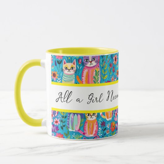 Kleurrijke katten en bloemen grillige verjaardag mok (Links)