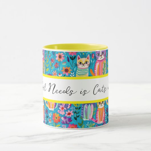 Kleurrijke katten en bloemen grillige verjaardag mok (Midden)