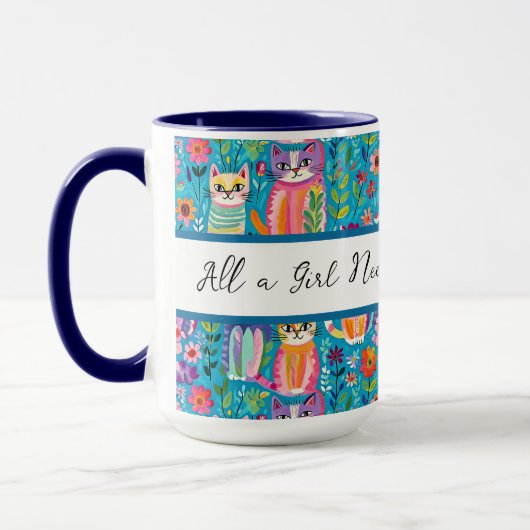Kleurrijke katten en bloemen grillige verjaardag mok (Links)