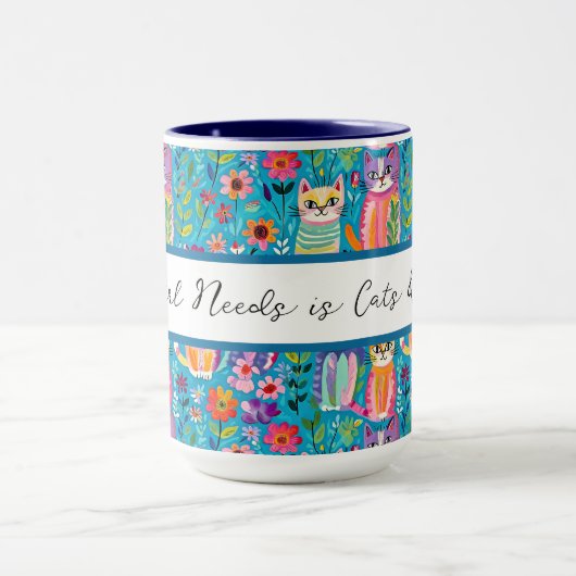 Kleurrijke katten en bloemen grillige verjaardag mok (Midden)