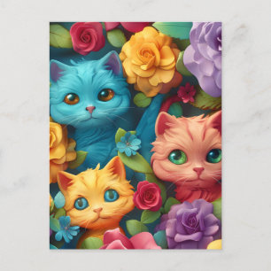 Kleurrijke katten en bloemen schattig ontwerp briefkaart