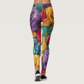 Kleurrijke katten en bloemen schattig ontwerp leggings (Achterkant)