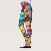 Kleurrijke katten en bloemen schattig ontwerp leggings (Links)