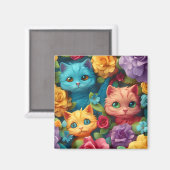 Kleurrijke katten en bloemen schattig ontwerp magneet (Voorkant / Achterkant)