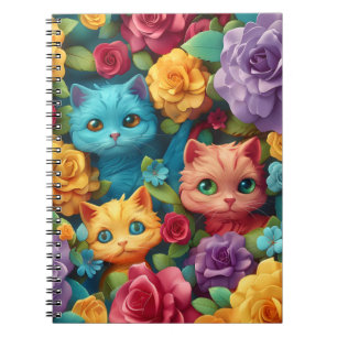 Kleurrijke katten en bloemen schattig ontwerp notitieboek