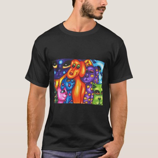 Kleurrijke katten en honden abstracte originele ku t-shirt (Voorkant)