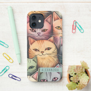 Kleurrijke katten grillige doedel iPhone 12 hoesje