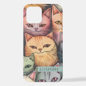 Kleurrijke katten grillige doedel iPhone hoesje (Achterkant)