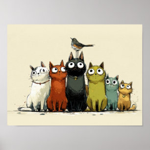 Kleurrijke katten groep – Schattige Whimsical kat  Poster
