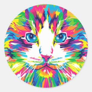 Kleurrijke katten kunst esthetische kat Afbeelding Ronde Sticker