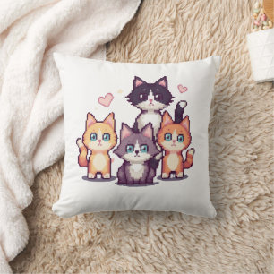Kleurrijke Katten met Pixels Kussen