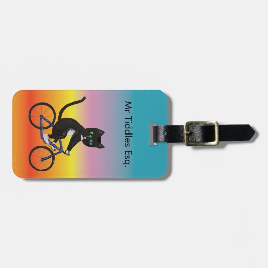 Kleurrijke katten op een fiets katten op fietsen t bagagelabel (Voorkant horizontaal)