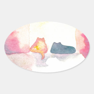 Kleurrijke katten op een zonnige sofa ovale sticker