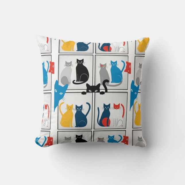 Kleurrijke Katten Patchwork Spin Kussen (Voorkant)