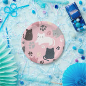 Kleurrijke Katten Paws Patroon Roze Achtergrond Pa Papieren Bordje (Feest)