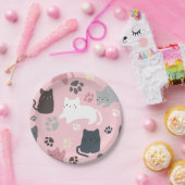 Kleurrijke Katten Paws Patroon Roze Achtergrond Pa Papieren Bordje (Feest)
