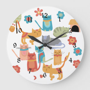 Kleurrijke katten printcadeaus voor kattenbroodjes grote klok