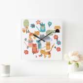 Kleurrijke katten printcadeaus voor kattenbroodjes vierkante klok (Huis)