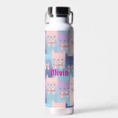 Kleurrijke Katten & Roze strikken, Waterverf Geper Waterfles (Voorkant)