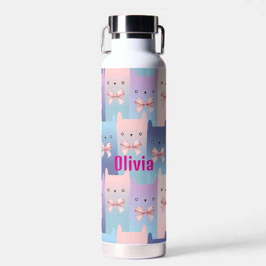 Kleurrijke Katten & Roze strikken, Waterverf Geper Waterfles (Voorkant)