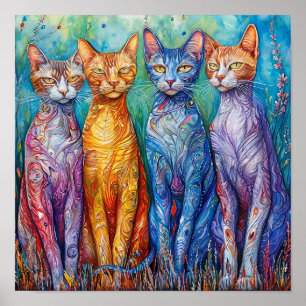 Kleurrijke Katten Schilderij Levendig Sprotse Dier Poster