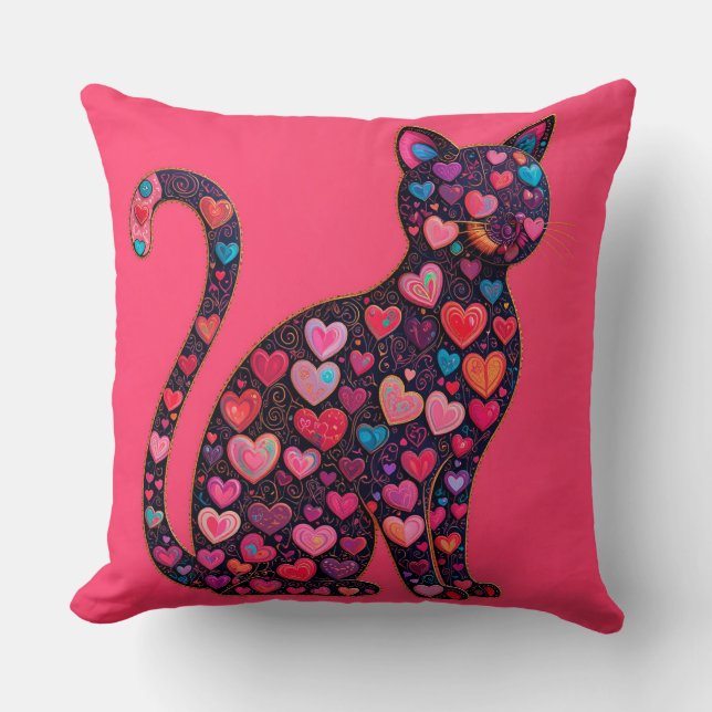 Kleurrijke katten silhouet versierd met harten kussen (Voorkant)