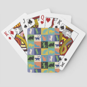 Kleurrijke katten silhouetten in quilt vakken pokerkaarten