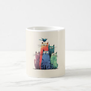 Kleurrijke katten stapel – Schattige kattenkunst v Koffiemok
