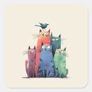 Kleurrijke katten stapel – Schattige speelse katte Vierkante Sticker