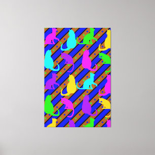 Kleurrijke Katten strepen en polkadots Dierlijke k Canvas Afdruk