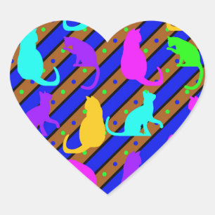 Kleurrijke Katten strepen en polkadots Dierlijke k Hart Sticker