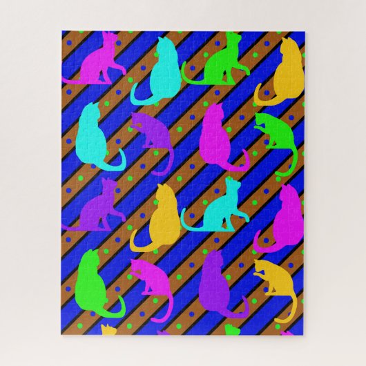 Kleurrijke Katten strepen en polkadots Dierlijke k Legpuzzel (Verticaal)