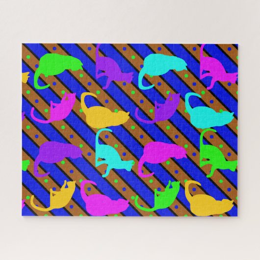 Kleurrijke Katten strepen en polkadots Dierlijke k Legpuzzel (Horizontaal)