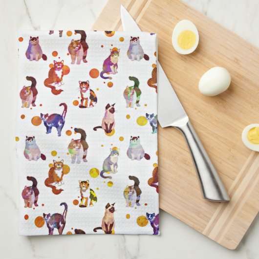 Kleurrijke katten theedoek (Quarter Fold)