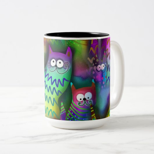Kleurrijke katten tweekleurige koffiemok (Voorkant rechts)