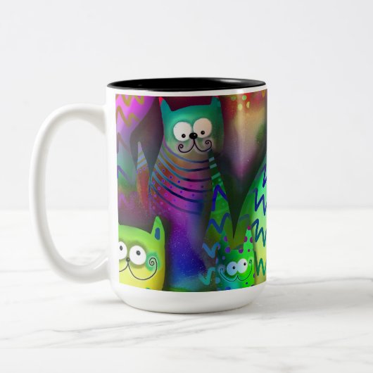 Kleurrijke katten tweekleurige koffiemok (Links)