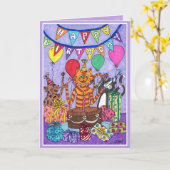 Kleurrijke katten verjaardag kaart (Gele Bloem)