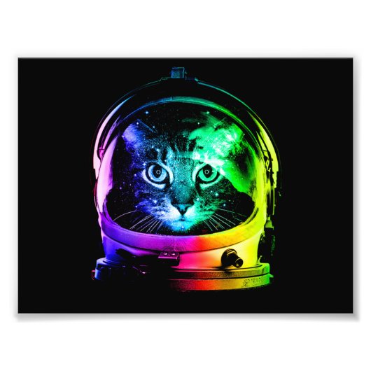 Kleurrijke kattenastronaut foto afdruk (Voorkant)