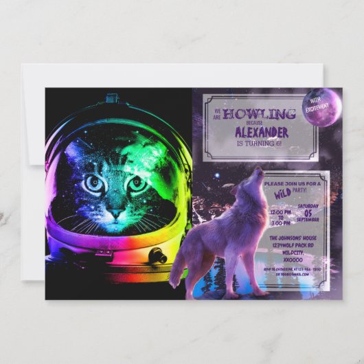 Kleurrijke kattenastronaut kaart (Voorkant)