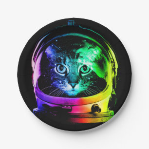 Kleurrijke kattenastronaut papieren bordje