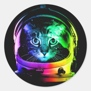 Kleurrijke kattenastronaut ronde sticker
