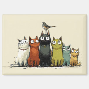 Kleurrijke Kattengroep – Schattige Whimsical Kat K Magneet
