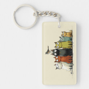 Kleurrijke Kattengroep – Schattige Whimsical Kat K Sleutelhanger