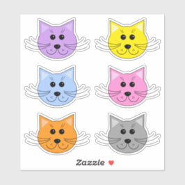 Kleurrijke kattenkoppen vlakken klauw Cartoon set  Sticker